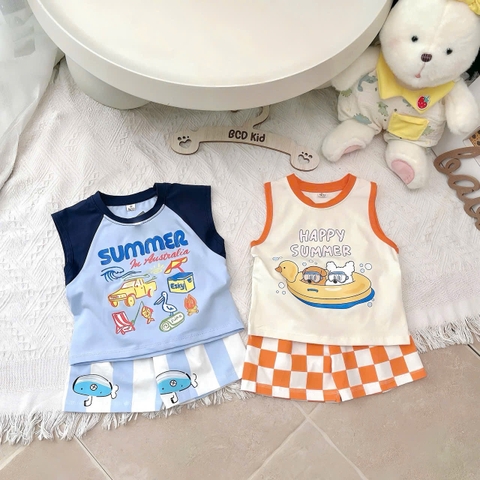 BT973-Bộ áo polo đỏ phối quần short cho bé