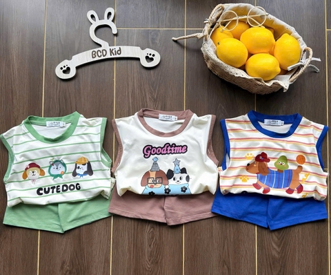 BT996- Combo 3 bộ cộc kẻ ngang chay viền chất cotton