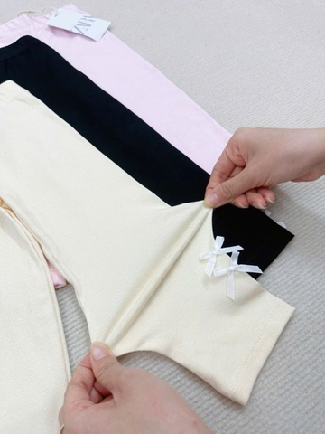 CB164-Combo 3 quần legging bé gái đính nơ vải cottton co dãn