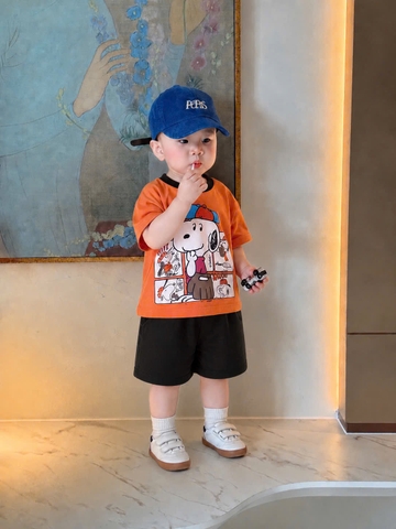 BT1028- Combo 2 bộ cotton cộc ĐeN- CAM in CÚN