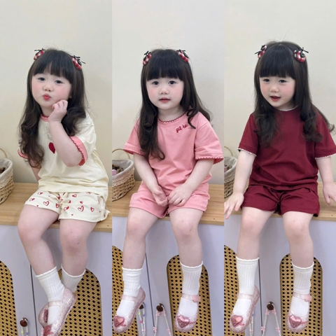 Bt783-Set 3 bộ cộc tay hồng bé gái 9-25kg