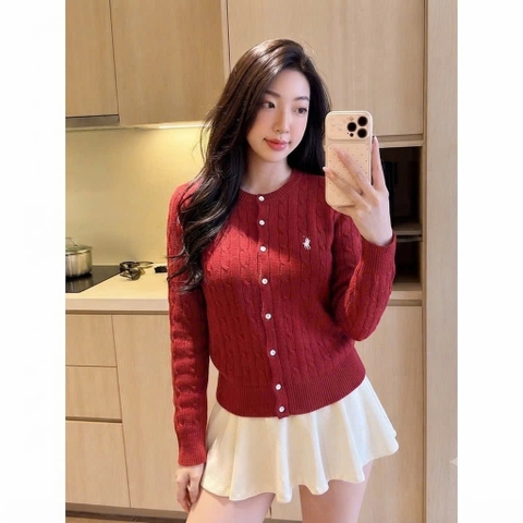 A702-Áo len cadigan đỏ thêu ngựa hàng nhà máy đủ tem