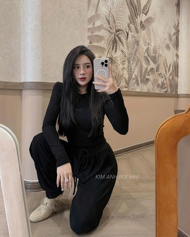 ☘️SET417-  SET BỘ LEN LÔNG THỎ ĐỎ THÊU CHỮ BAD 2 MÀU ĐEN,ĐỎ 💎