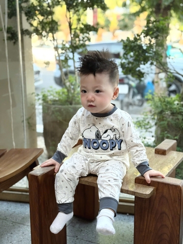 Cb423-Combo 2 bộ thun díp dài tay trẻ em Snopy xanh trắng