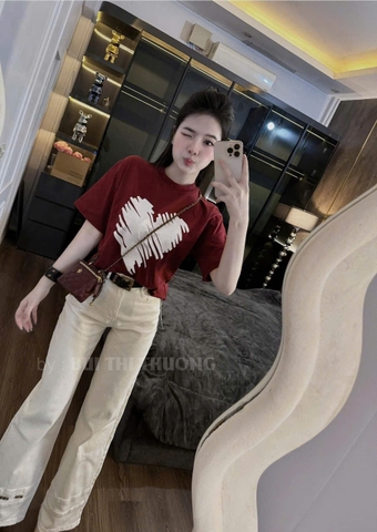 A189-Áo thun suông cộc tay đỏ trái tim