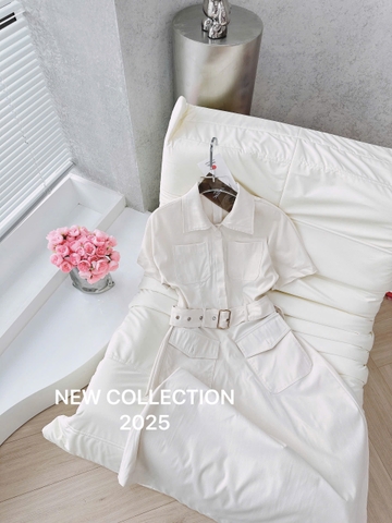 DAM136-Váy maxi dáng dài màu trắng tăng kèm đai