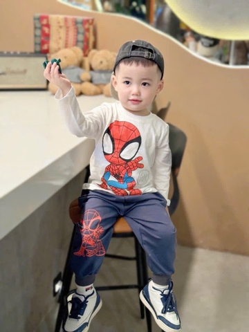 Bn164- (10-26kg)  Bộ thu dài tay thu đông bé trai Spider Man trắng xanh VNXK