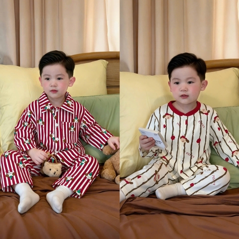 BT1099- Combo 2 bộ pijama dài tay đỏ kẻ cho bé