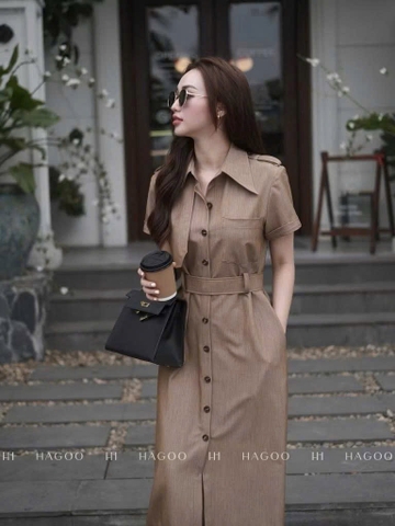 Dam182- Váy midi măngto nâu dáng dài