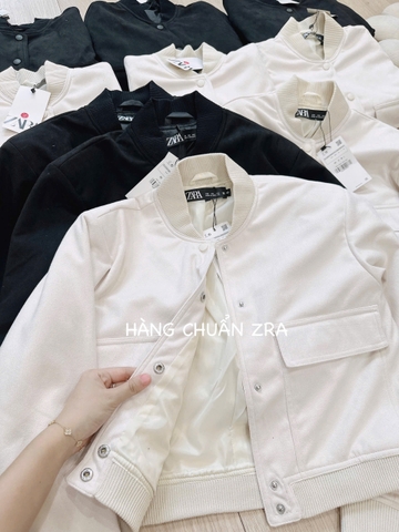 A152- Áo bomber da túi hộp 2 màu đen và be 2 lớp