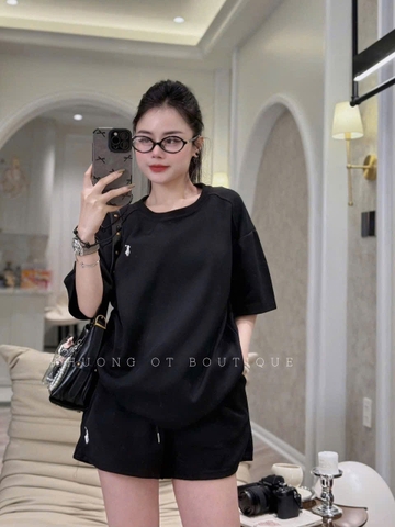 SET498- Bộ cộc trơn cổ tròn chất mì hàn thêu tag ngựa