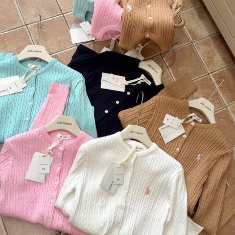 A701-Áo len cadigan vặn thừng thêu ngựa 5 màu Jademaison