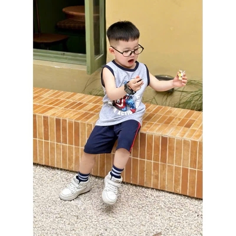 BT545- Bộ 2 áo 1 quần nhện chất cotton màu đỏ xanh