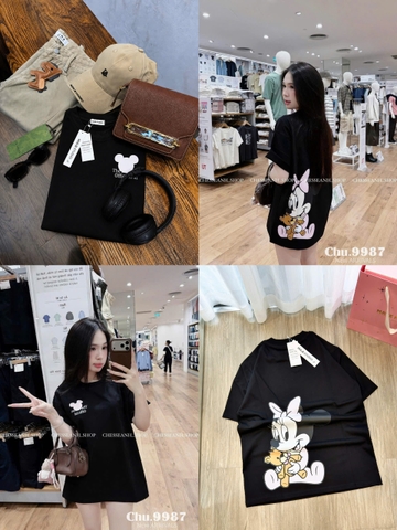 A595-Áo thun đen suông hình mickey mẫu mới
