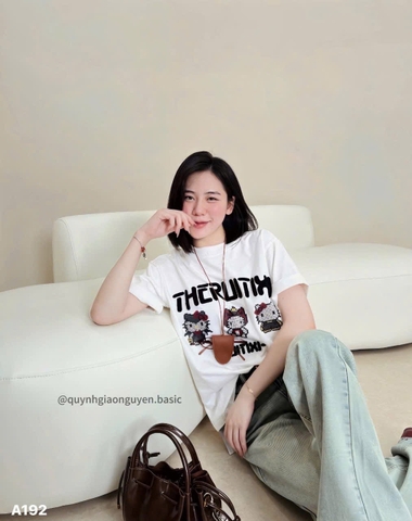 A250- áo thun trắng dáng suông in lụa RUITIXI