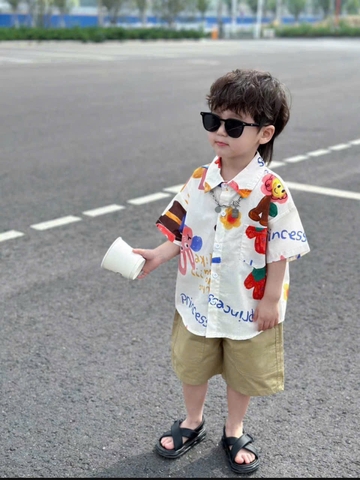 BT480- Bộ sơ mi đũi CAM Xanh mix quần kaki bé trai