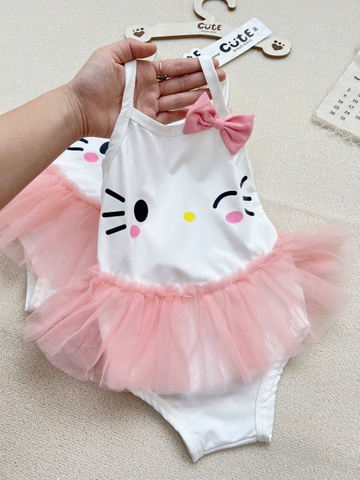 Bt552- Bộ bơi kitty chân voan màu trắng bé gái