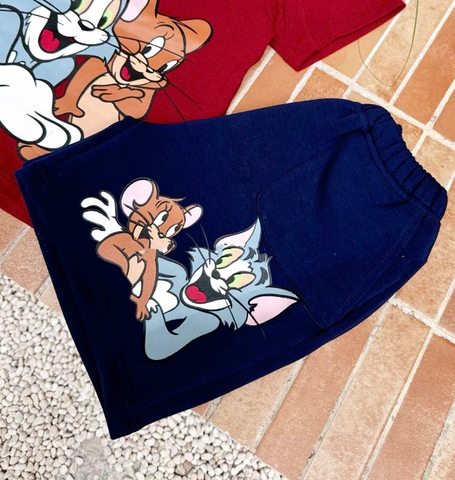 BT528- Bộ mèo Tom, đỏ đất mix quần in lụa cao cấp