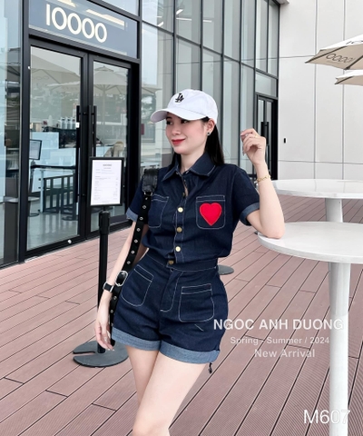 💎SET223- SET JEANS GIẤY JUM THÊU TIM TAY GẤU LV ☘️