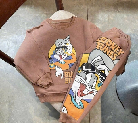 BN189-Bộ nỉ bông THỎ TAI DÀI màu nâu bé trai VNXK