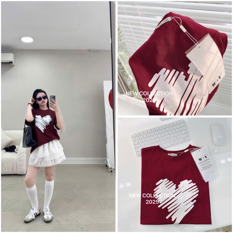 A189-Áo thun suông cộc tay đỏ trái tim