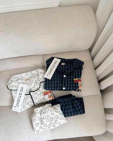 CB374-Combo 2 bộ pijama dài tay bé trai hoạ tiết caro