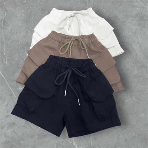CB251- combo 2 quần short túi hộp chất nỉ mì bé trai màu basic