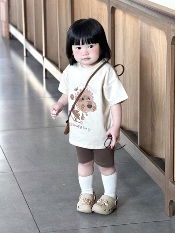 BT868-Bộ thun nâu cộc tay phối quần legging cộc cho bé gái 9-24kg