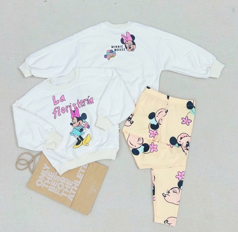 Bn148- (8-25kg)- Bộ nỉ thu đông dài tay bé gái Mickey cam trắng VNXK