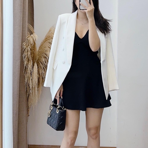 Vest cúc bọc 2 lớp chiết eo cúc bọc 3 màu có đệm vai