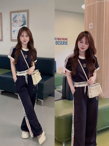 A721- Set Than mì cạp chữ áo cộc quần suông