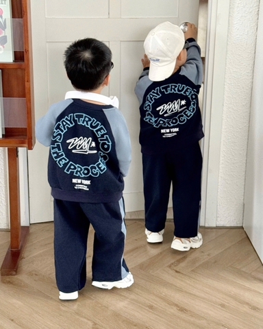 bt731- Bộ nỉ da cá xanh than huy hiệu quần suông