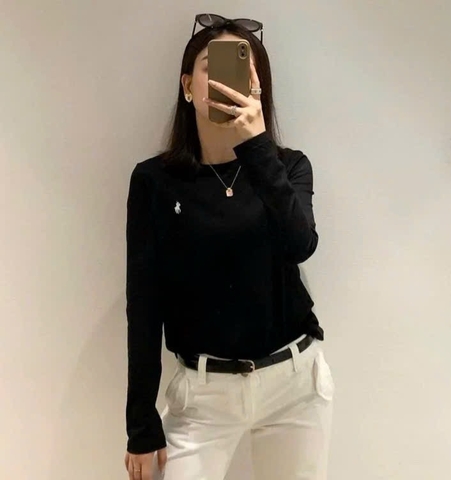 A408- Combo 3 áo thun dài tay thêu nâu trắng đen