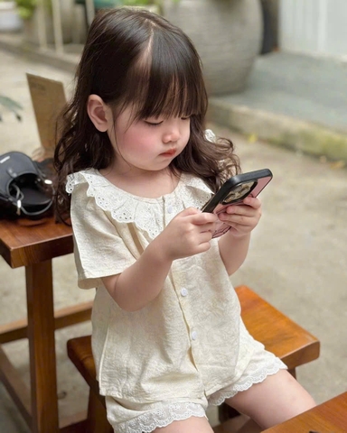 CB251-Combo 2 bộ PIJAMA hoa viền ren bé gái chất xô mát