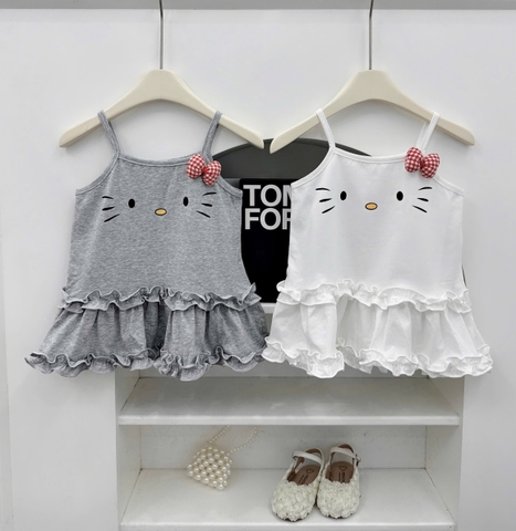 BT562- Combo 2 váy dây hello kitty xám- trắng chất cotton