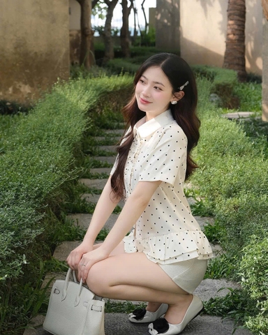 145 nhé kh ơi   Set688- Set áo bi mix short màu  be dáng cộc