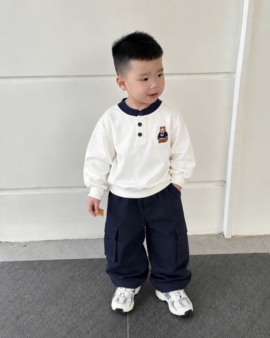 BT1106-Combo 3 áo thun dài tay thêu gấu cottn cho bé