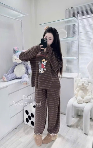 Set818- Set mặc nhà vải díp lông phối kẻ 4 màu mickey