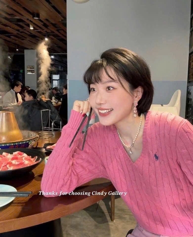 A474- Áo len thừng thêu gấu 2 màu xanh hồng hothit hàng nhà máy đủ tem