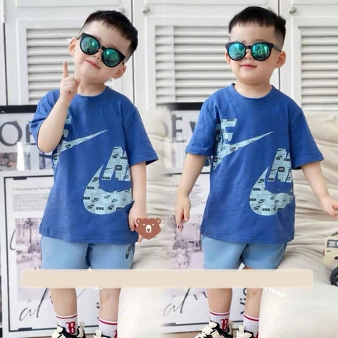 BT454- Bộ Nai xanh dương áo cotton mix quần nỉ mì