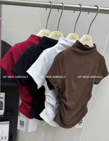 A477-Combo 3 áo thun nhún eo đỏ đen trắng vải díp mềm