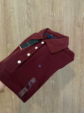 A635-Áo polo  đỏ mận thêu ngực hàng nhà máy đủ tem