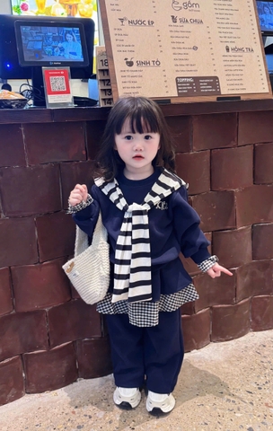 Bt710- Bộ gái mau than nỉ haida kèm khăm cổ màu kẻ