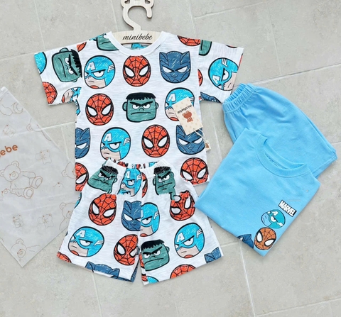 CB332- Combo 2 bộ xược xanh trắng NHỆN in full mặc dáng cộc