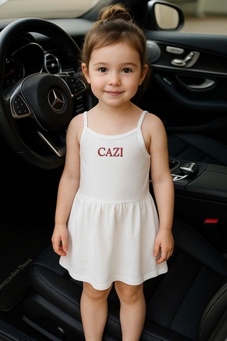 CB365- Combo 2 váy 2 dây bé gái Cazi trắng đỏ chất cotton mát