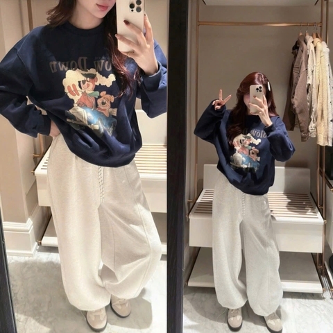 Set802- Set nỉ haida Slow xanh thân- quần bom ghi