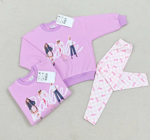 BN191- Bộ nỉ in babies tím nhạt mix legging bé gái VNXK