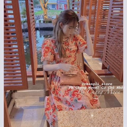 Đầm hoa ly ngực mà cam chất đẹp 2 lớp