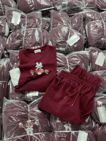 set856- Set chữ nỉ hai da phối quần đỏ viền