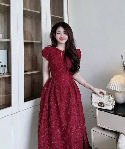 ☘️DAM138-  VÁY TƠ KIM SA 2 LỚP TAY BỔNG KHOÁ TRƯỚC 🌷